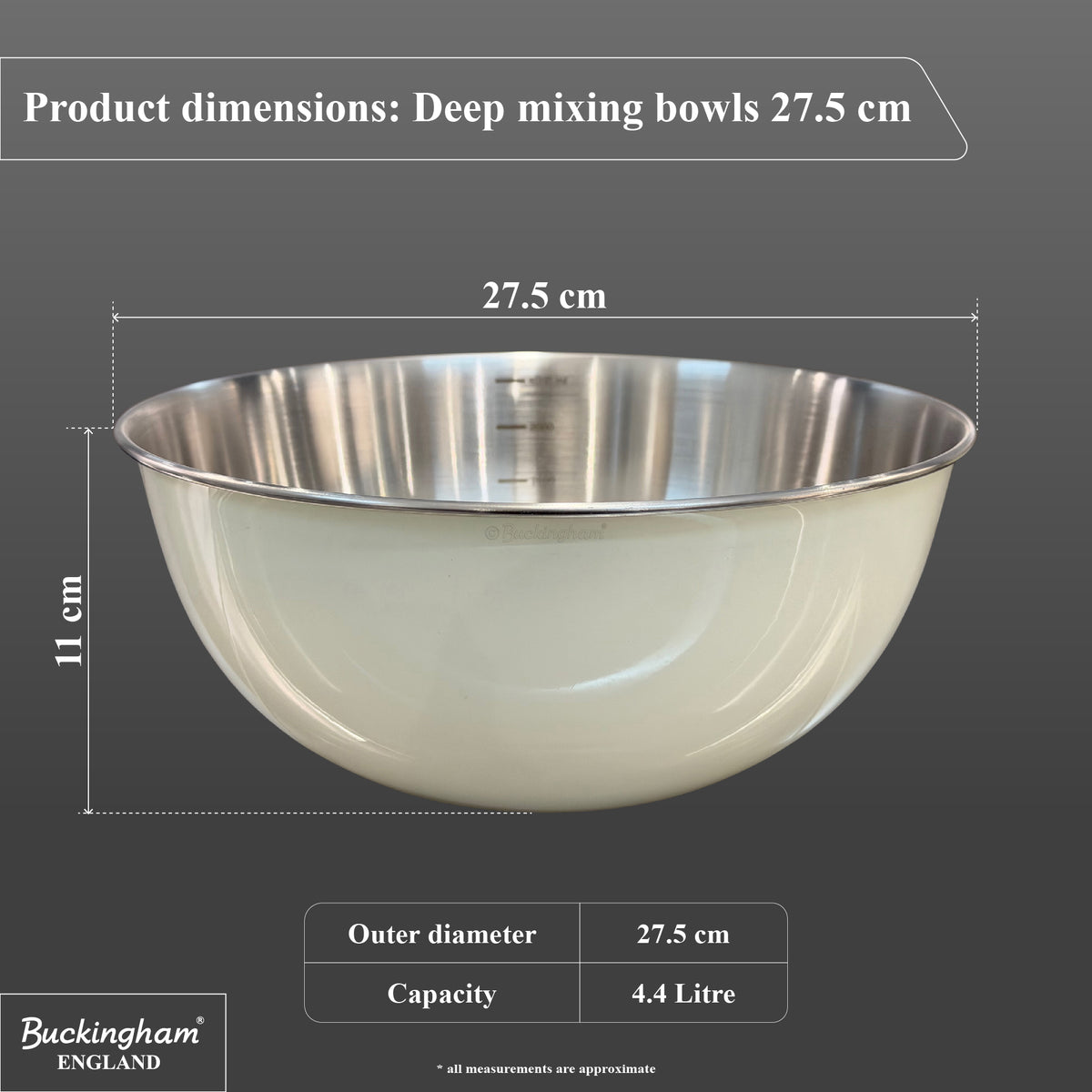 Buckingham Stainless Steel Deep Mixing Bowl Cream