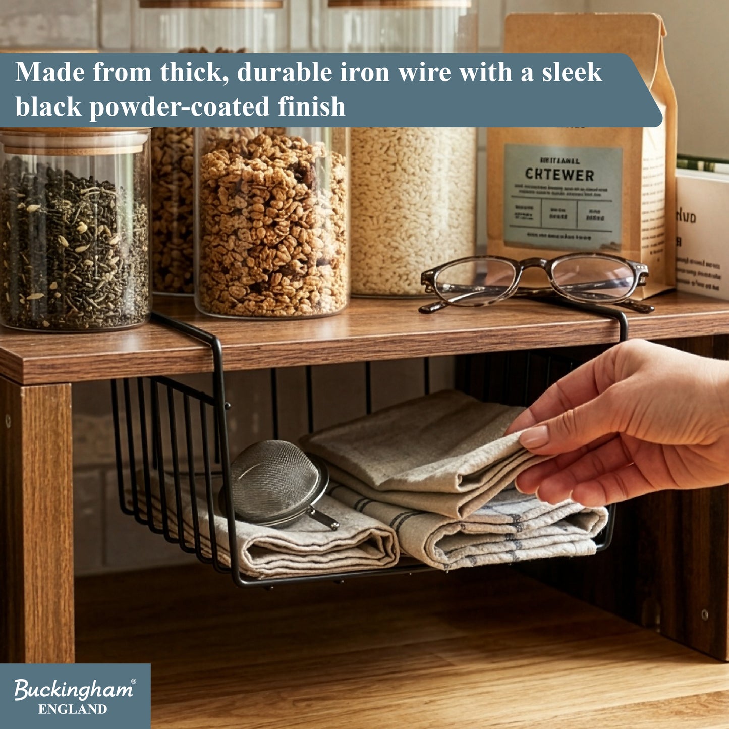 Buckingham High End Under Shelf Storage Basket Organiser Rack