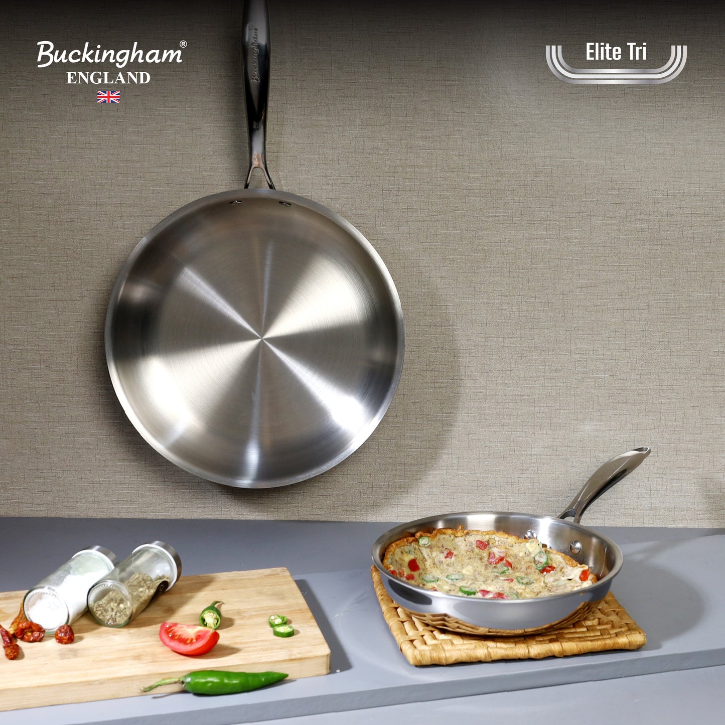 Buckingham Elite-Tri-ply 18/8 Stainless Steel Frying Pan set of 2, 20 cm and 28 cm Uncoated