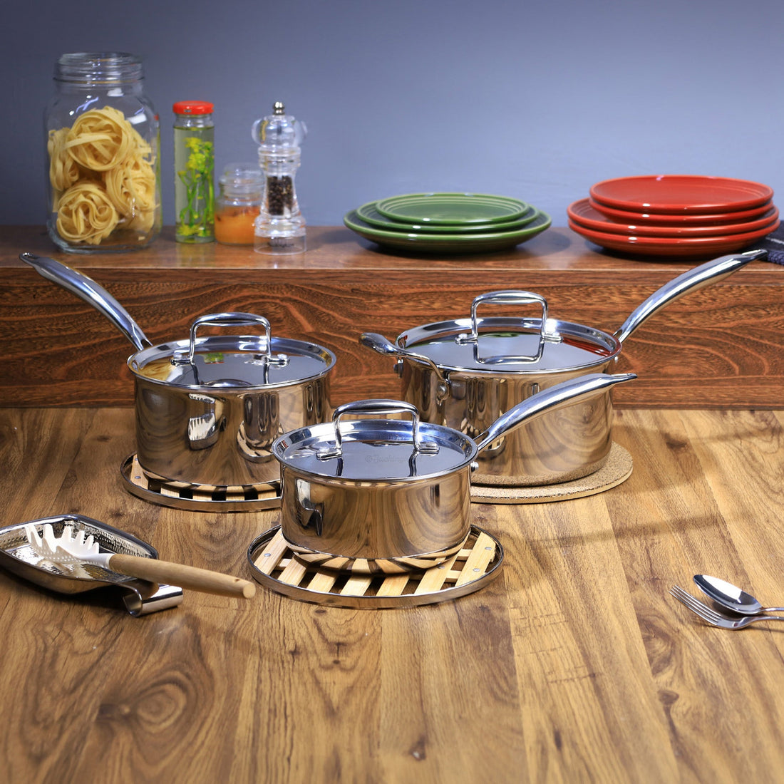 Buckingham Elite Tri-ply 18/8 Stainless Steel set of 3 deep sauce pans