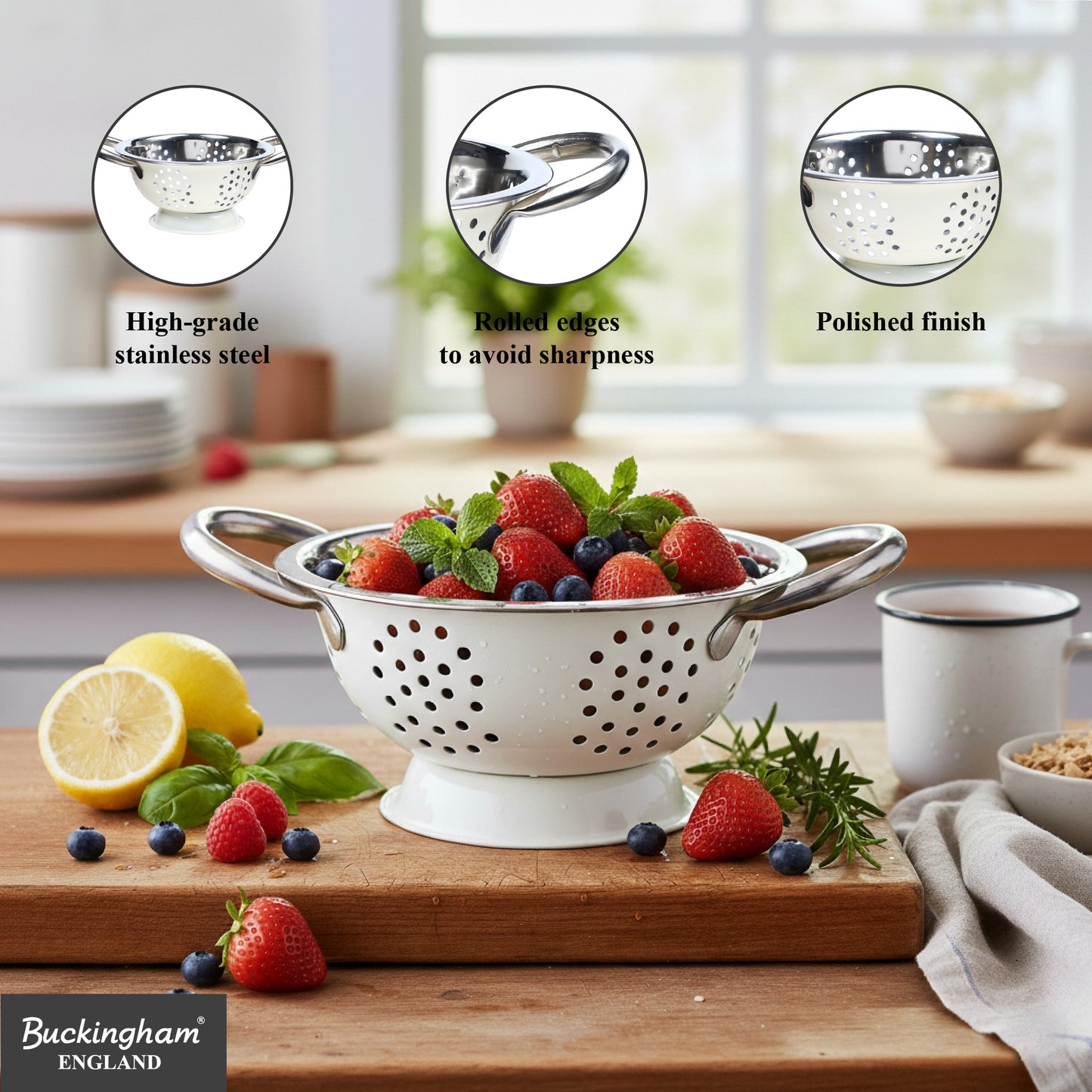 Buckingham Stainless steep Deep colander Cream