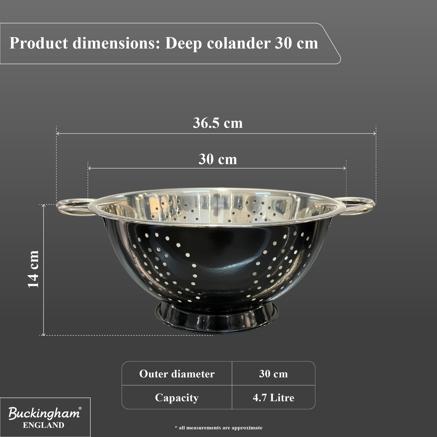Buckingham Stainless Steel Deep Colander Black