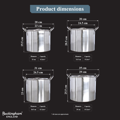 Buckingham Stainless Steel Stock Pot Set of 4 Piece with Lids