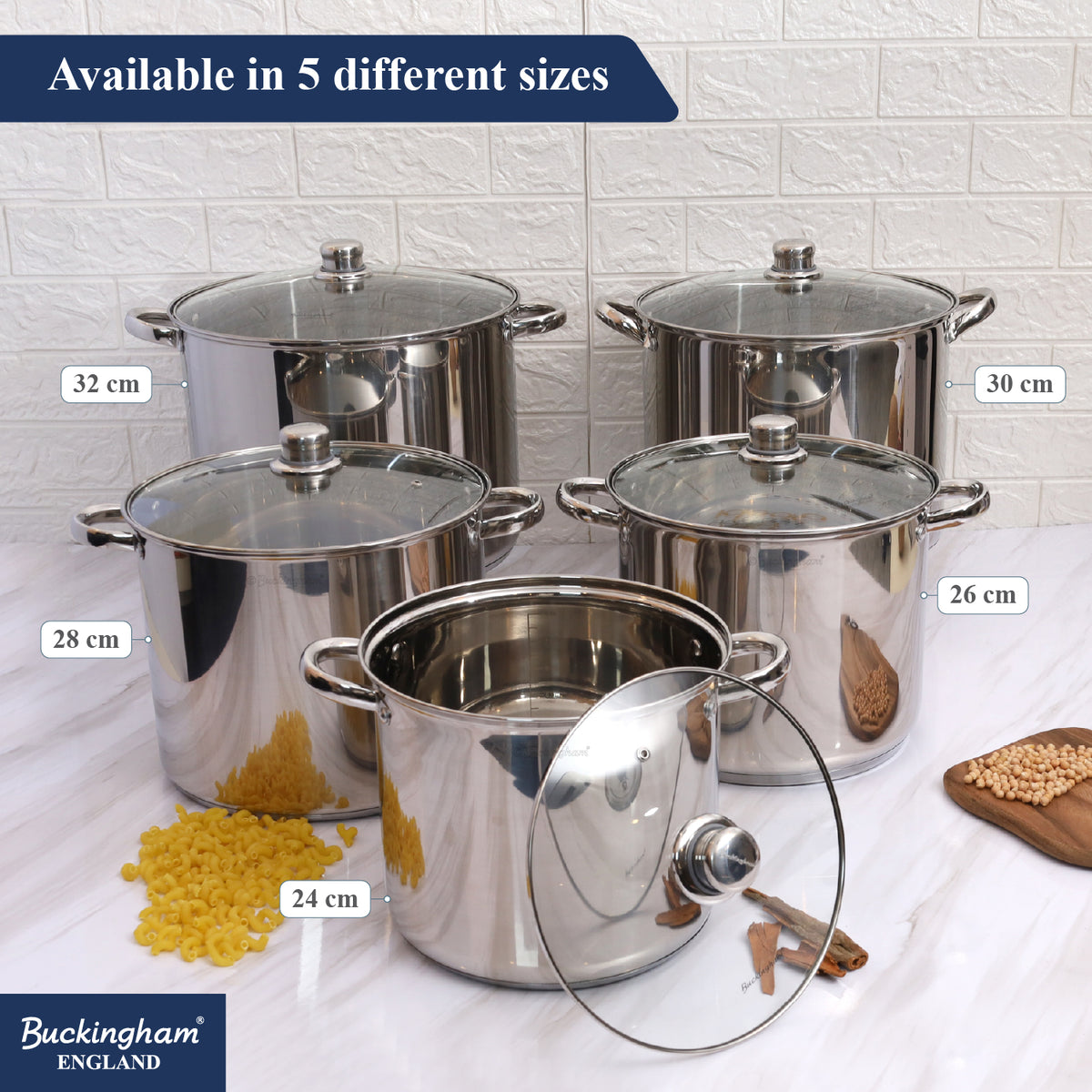 Buckingham Premium Stainless Steel Stock Pot with Glass Lid