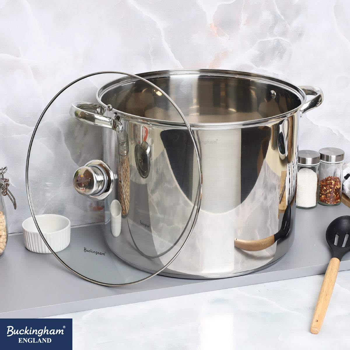 Buckingham Premium Stainless Steel Stock Pot with Glass Lid