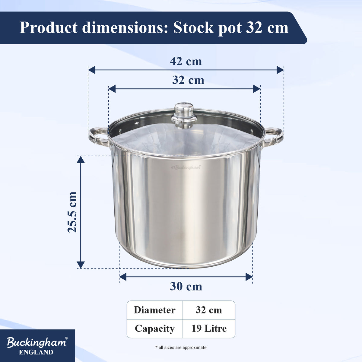 Buckingham Premium Stainless Steel Stock Pot with Glass Lid