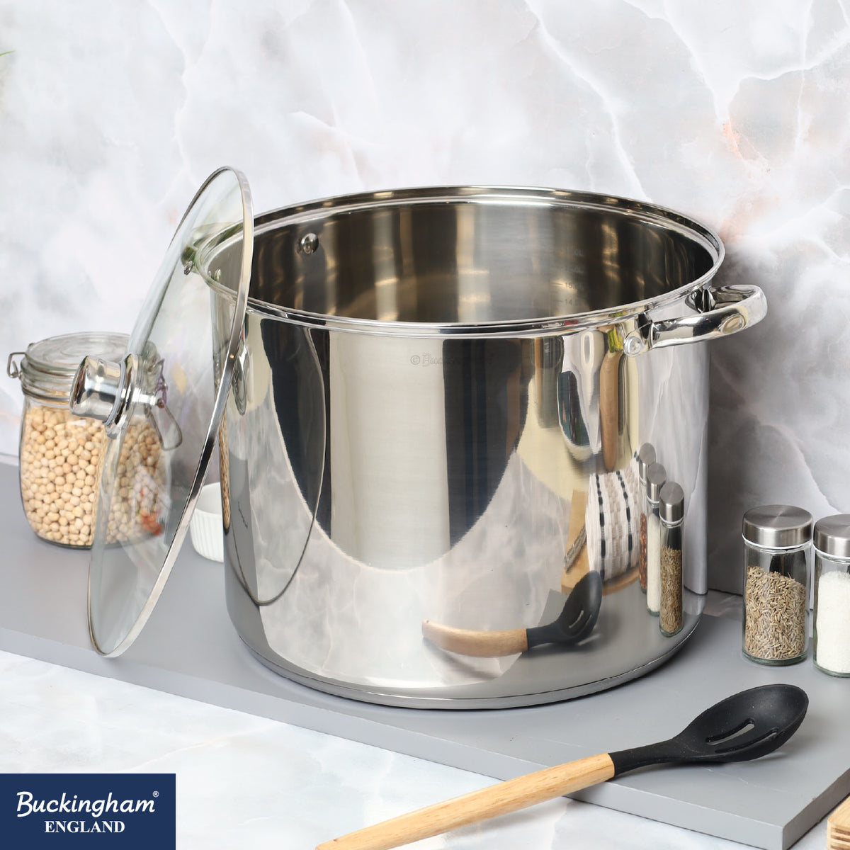 Buckingham Premium Stainless Steel Stock Pot with Glass Lid