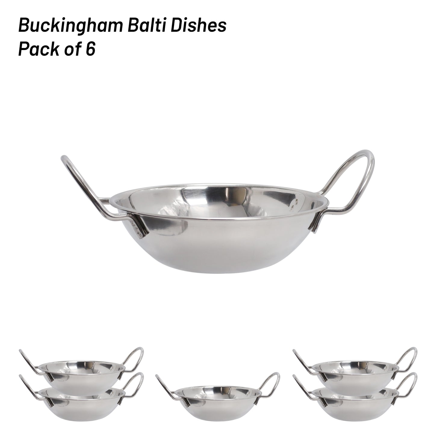 Buckingham  Pack of 6 Stainless Steel Balti Dishes 17 cm