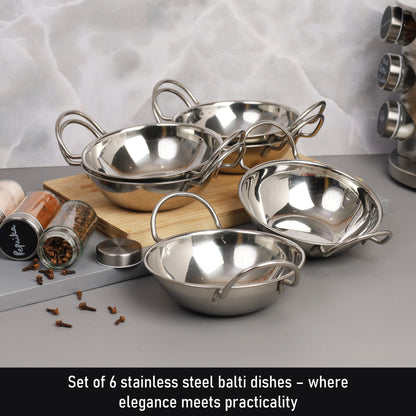Buckingham Pack of 6 Stainless Steel Balti Dishes
