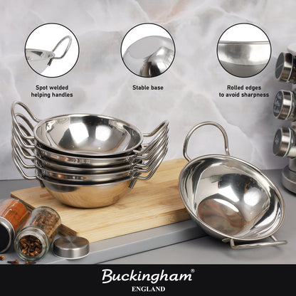 Buckingham Pack of 6 Stainless Steel  Balti Dish 15 cm