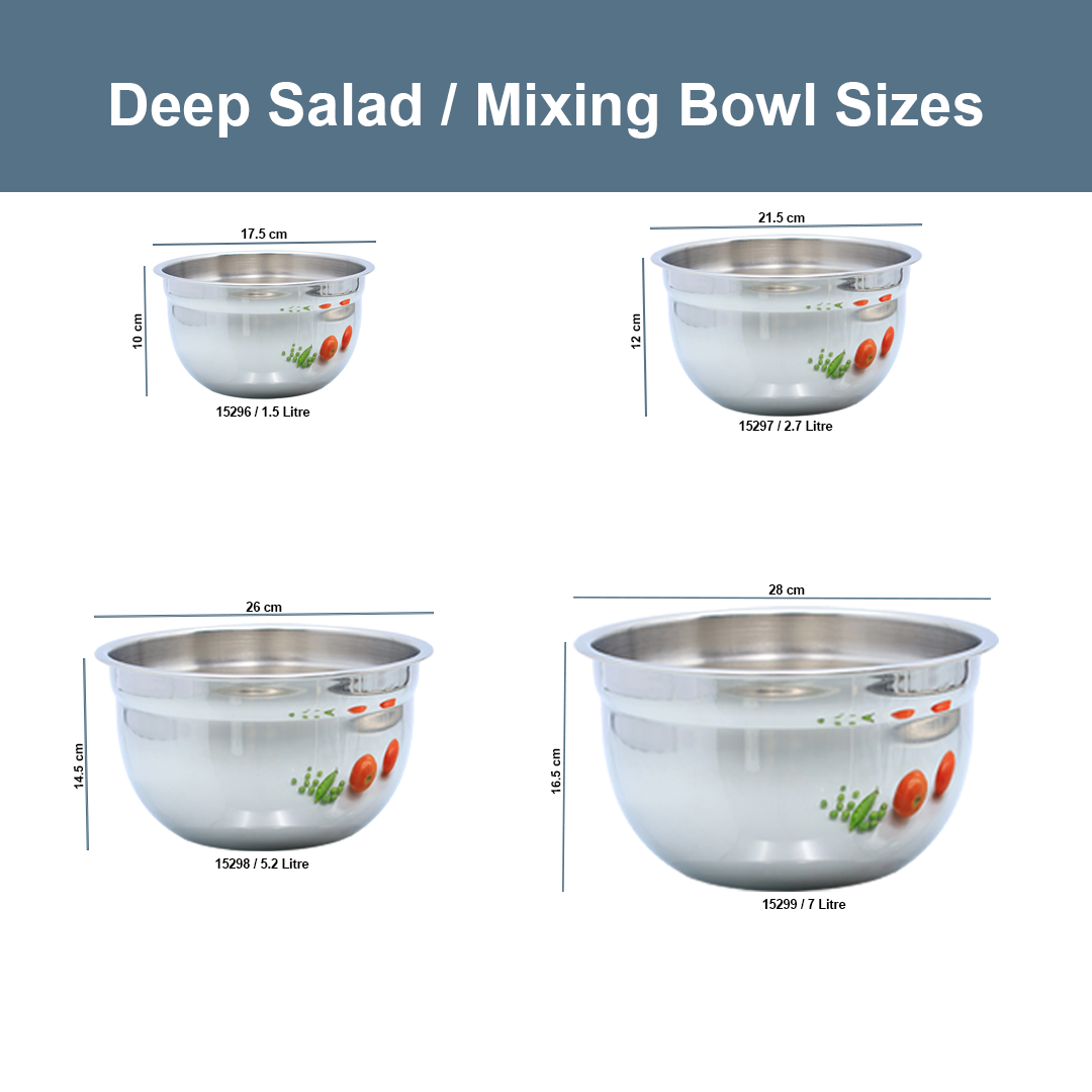 Buckingham Deep Salad Mixing Bowl Stainless Steel Premium Kitchen Bowl for Mixing, Serving, and Food Preparation.