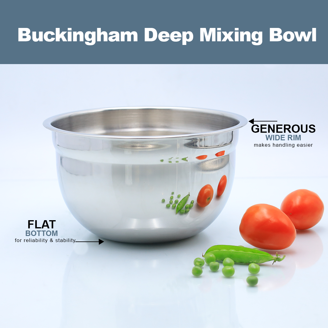 Buckingham Deep Salad Mixing Bowl Stainless Steel Premium Kitchen Bowl for Mixing, Serving, and Food Preparation.