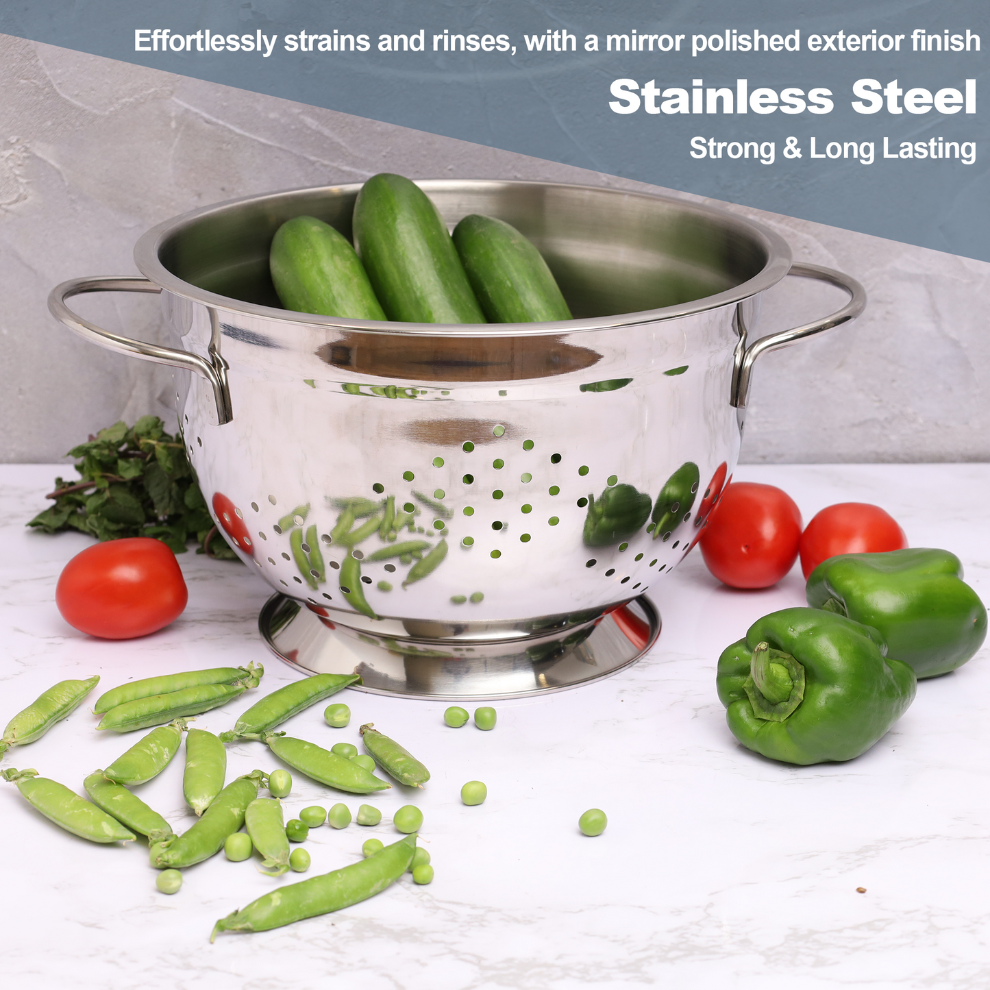 Buckingham Deep Stainless Steel Colanders Premium Kitchen Strainer for Efficient Draining and Washing.