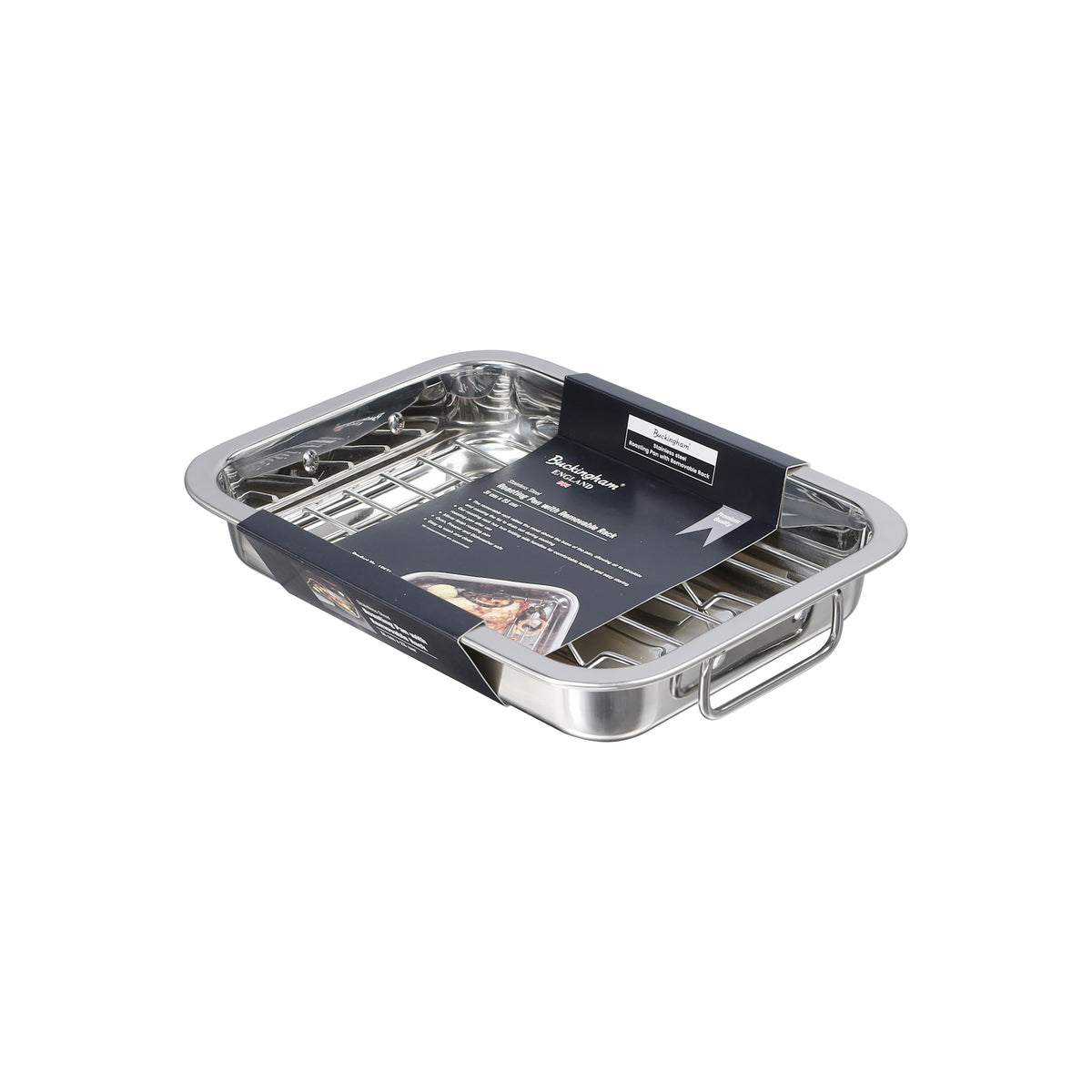 Buckingham Stainless Steel Roasting Pan with Strong Riveted Handles.