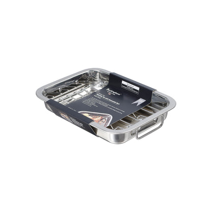 Buckingham Stainless Steel Roasting Pan with Strong Riveted Handles.