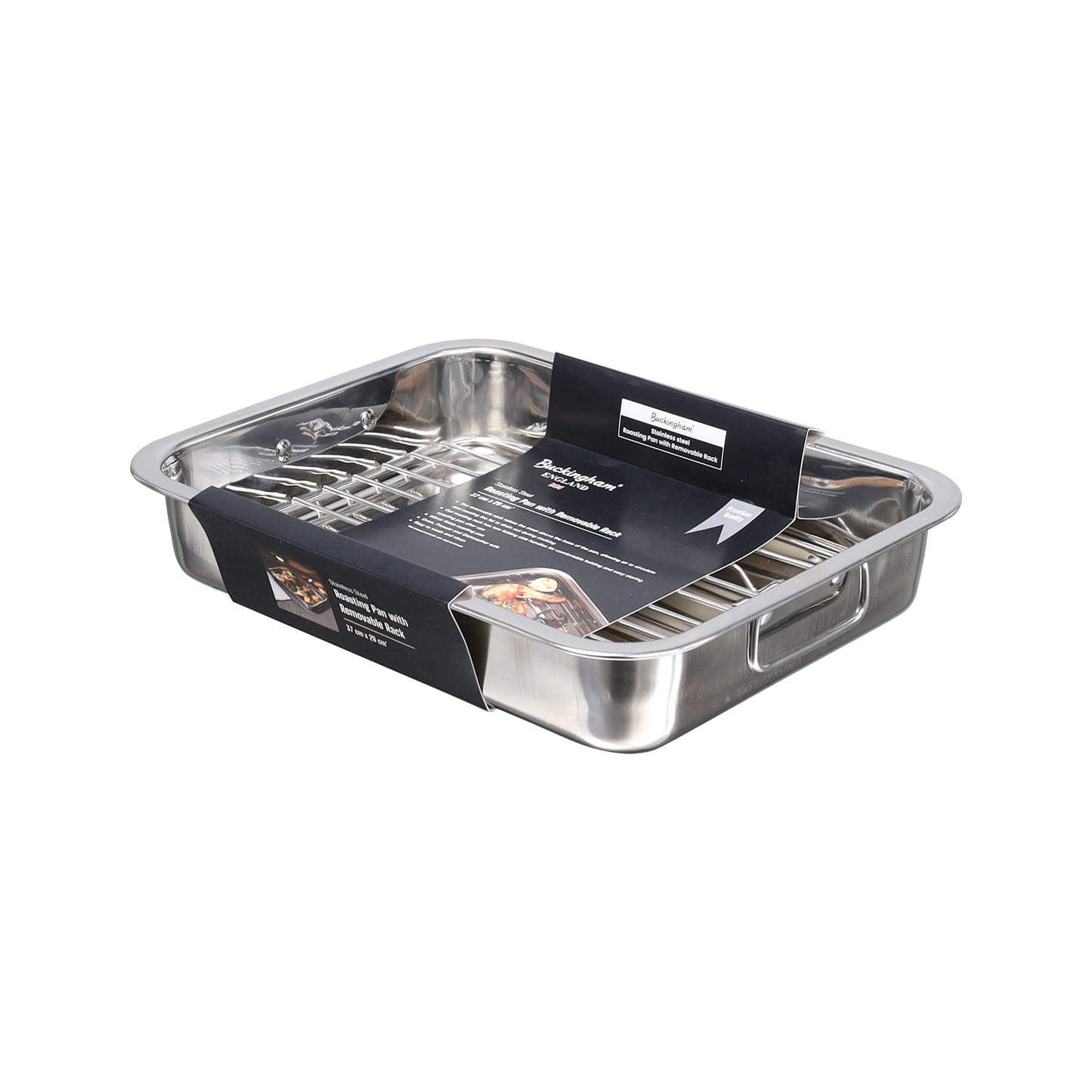 Buckingham Stainless Steel Roasting Pan with Strong Riveted Handles.