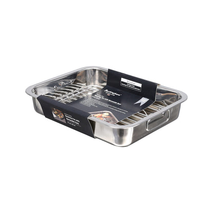 Buckingham Stainless Steel Roasting Pan with Strong Riveted Handles.