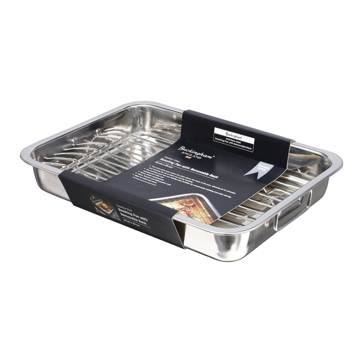 Buckingham Stainless Steel Roasting Pan with Strong Riveted Handles.