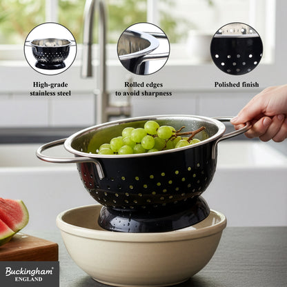 Buckingham Stainless Steel Hemisphere colander / strainer Black