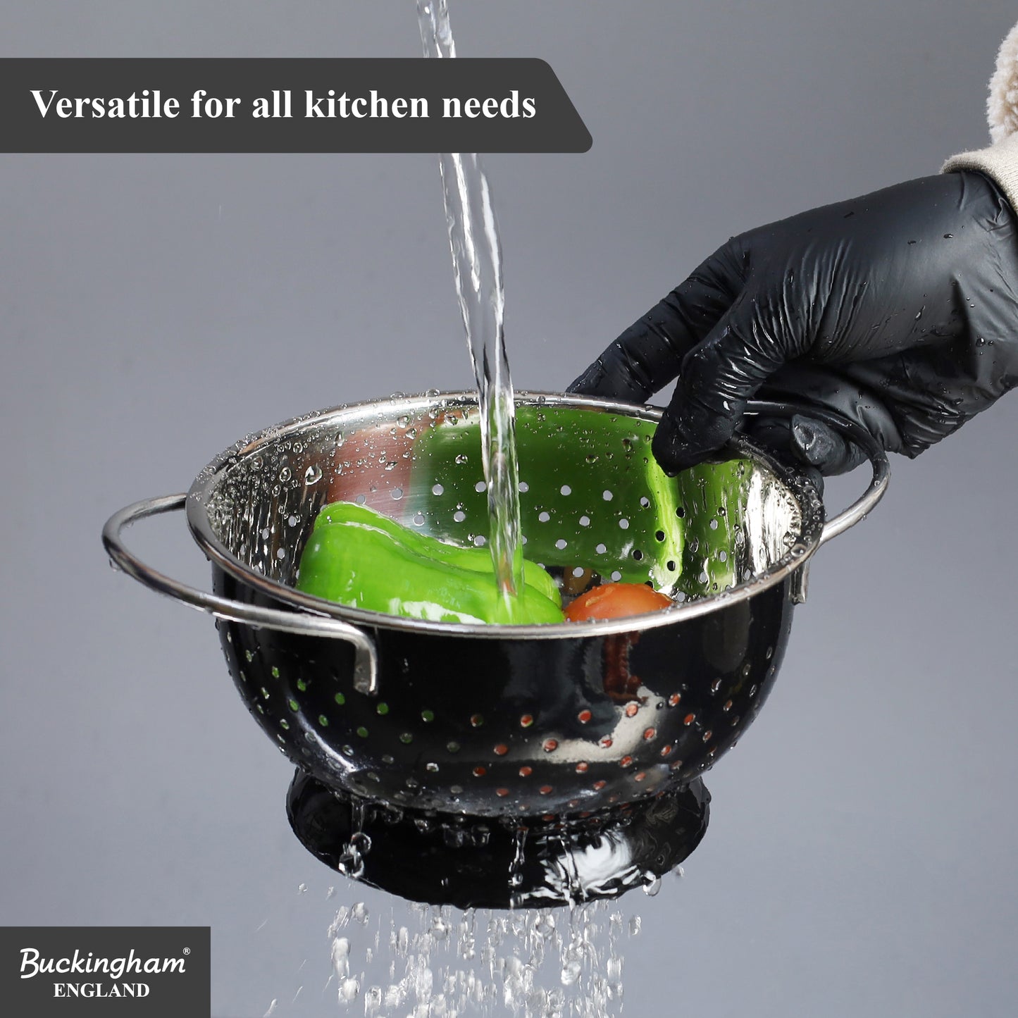 Buckingham Stainless Steel Hemisphere colander / strainer Black