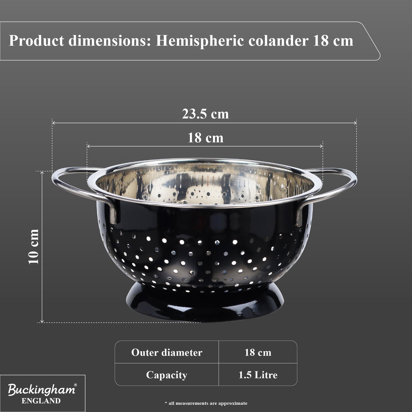 Buckingham Stainless Steel Hemisphere colander / strainer Black