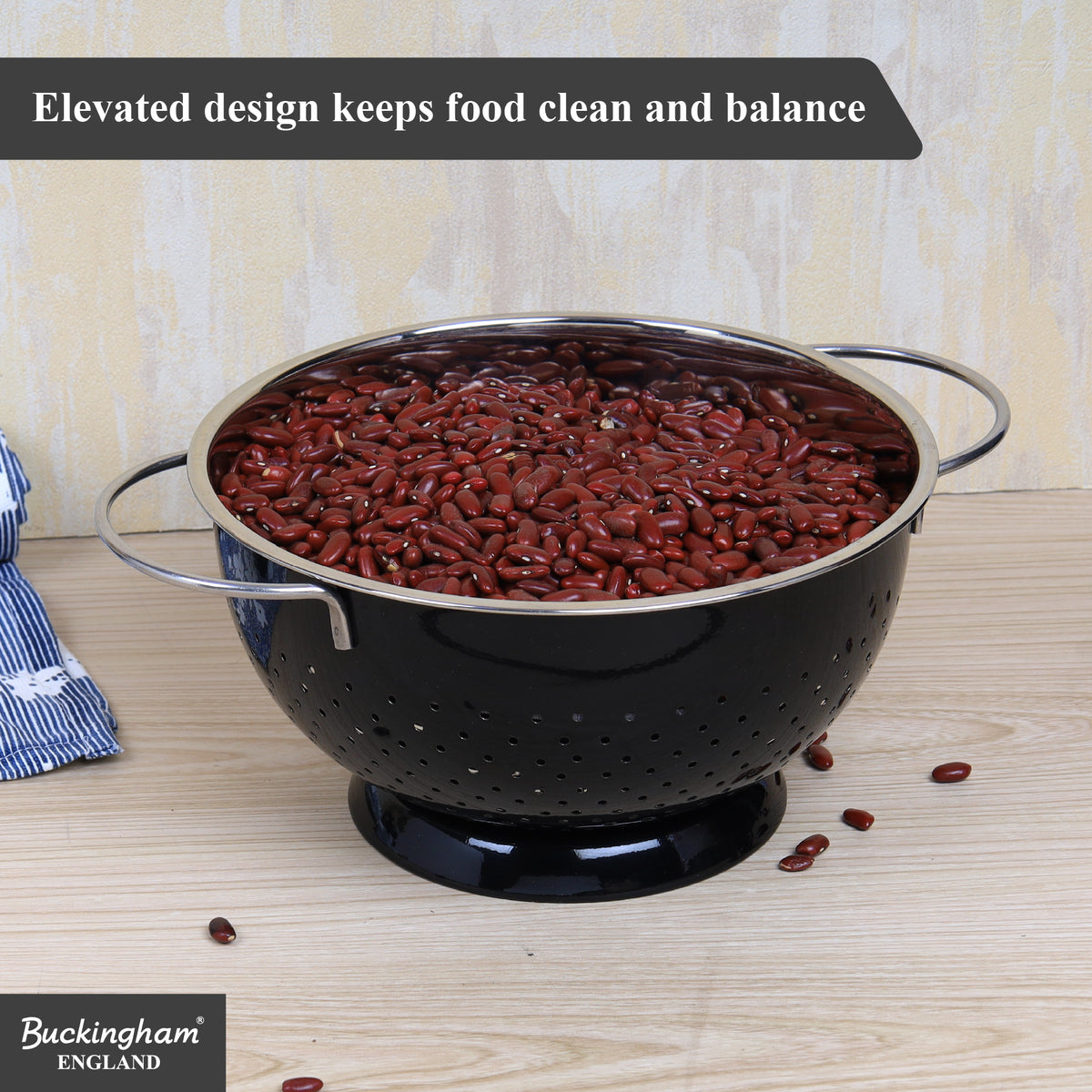 Buckingham Stainless Steel Hemisphere colander / strainer Black