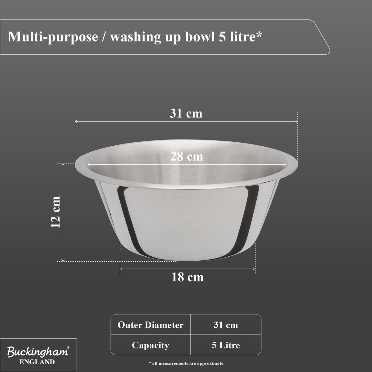 Buckingham Stainless Steel Multi Purpose Washing Up Bowl