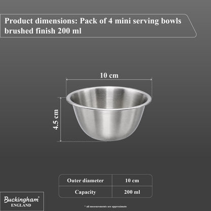 Buckingham Stainless Steel Set of 4 Mini Pudding Bowl 200 ml (10 cm)