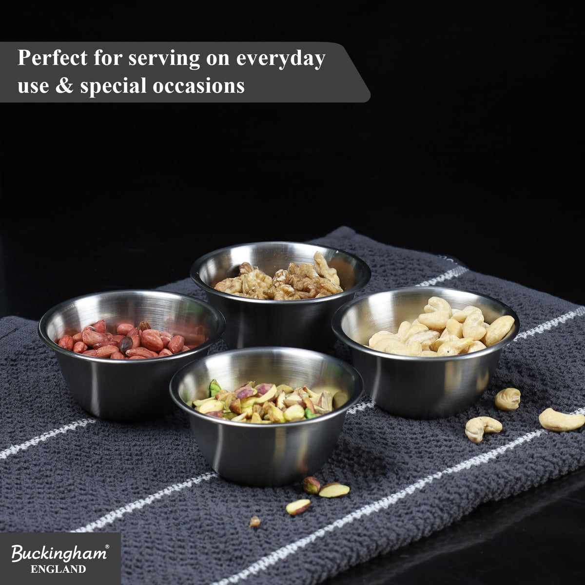 Buckingham Stainless Steel Set of 4 Mini Pudding Bowl 200 ml (10 cm)