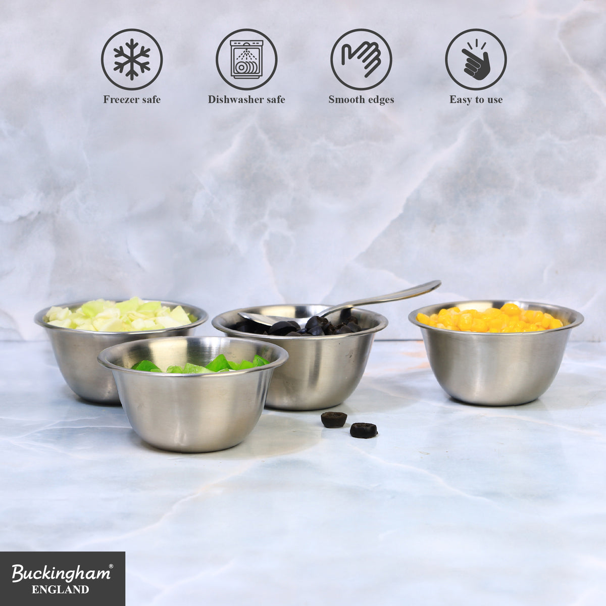 Buckingham Stainless Steel Set of 4 Mini Pudding Bowl 200 ml (10 cm)