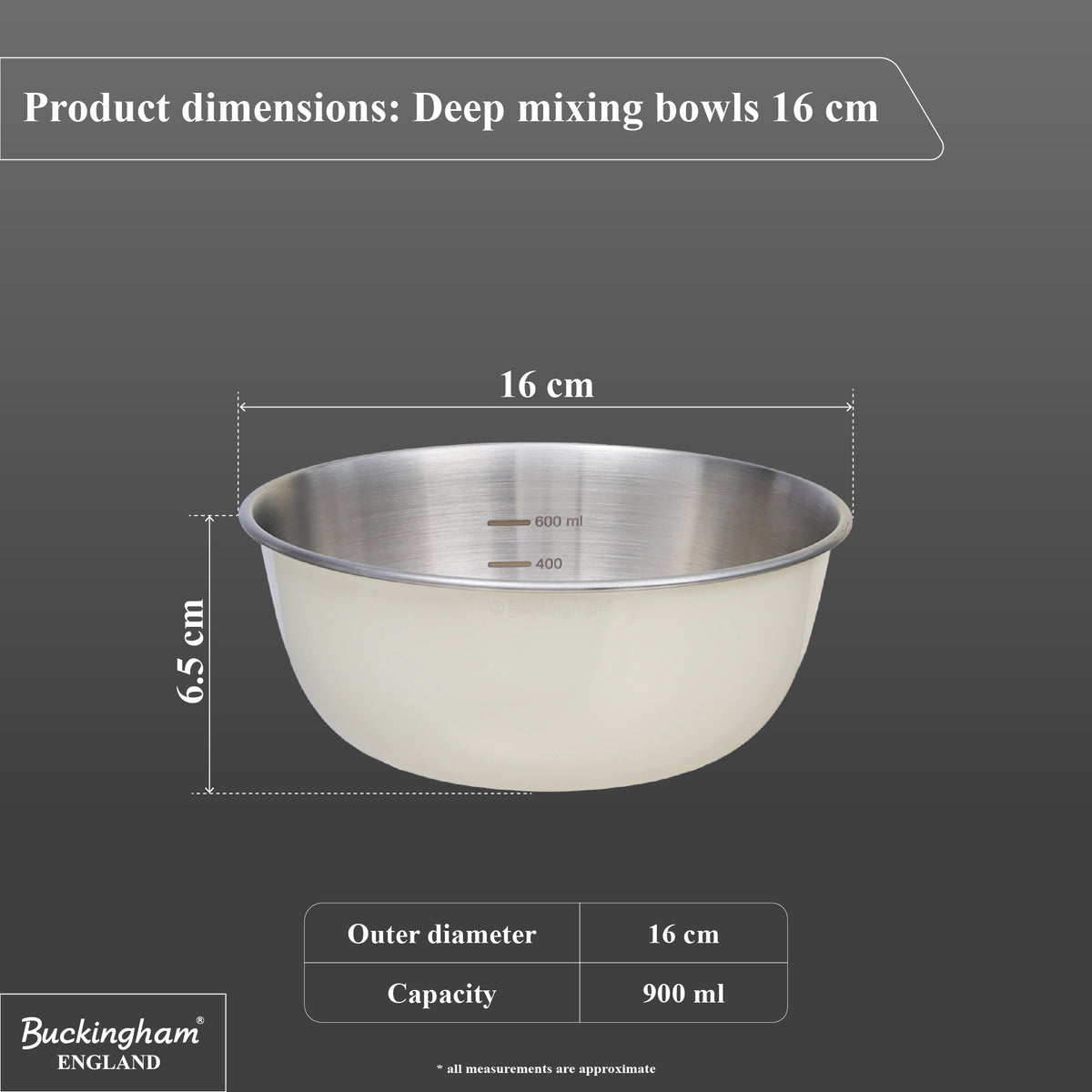 Buckingham Stainless Steel Deep Mixing Bowl Cream
