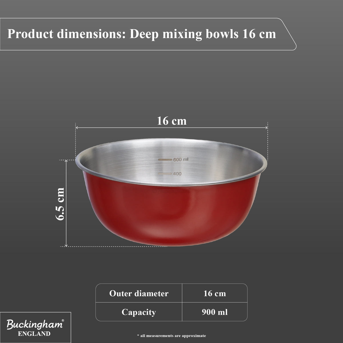 Buckingham Stainless Steel Deep Mixing Bowl / Baking Bowl Red
