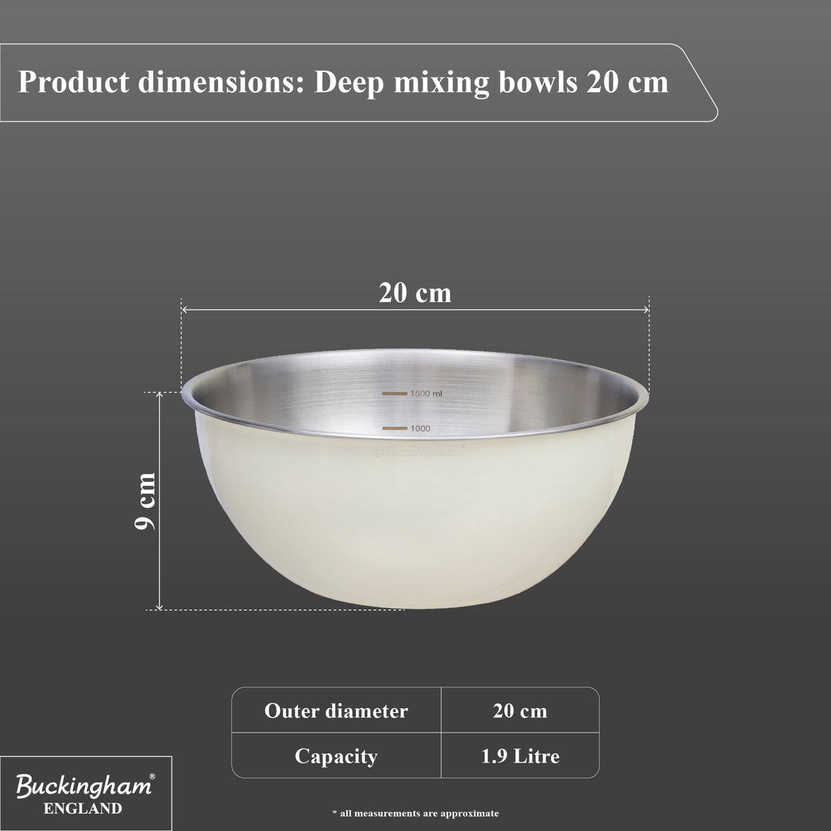 Buckingham Stainless Steel Deep Mixing Bowl Cream
