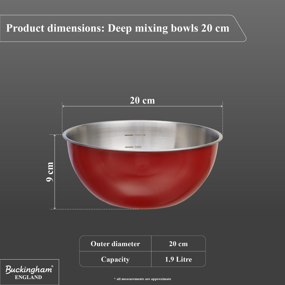 Buckingham Stainless Steel Deep Mixing Bowl / Baking Bowl Red