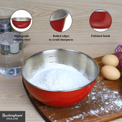 Buckingham Stainless Steel Deep Mixing Bowl / Baking Bowl Red