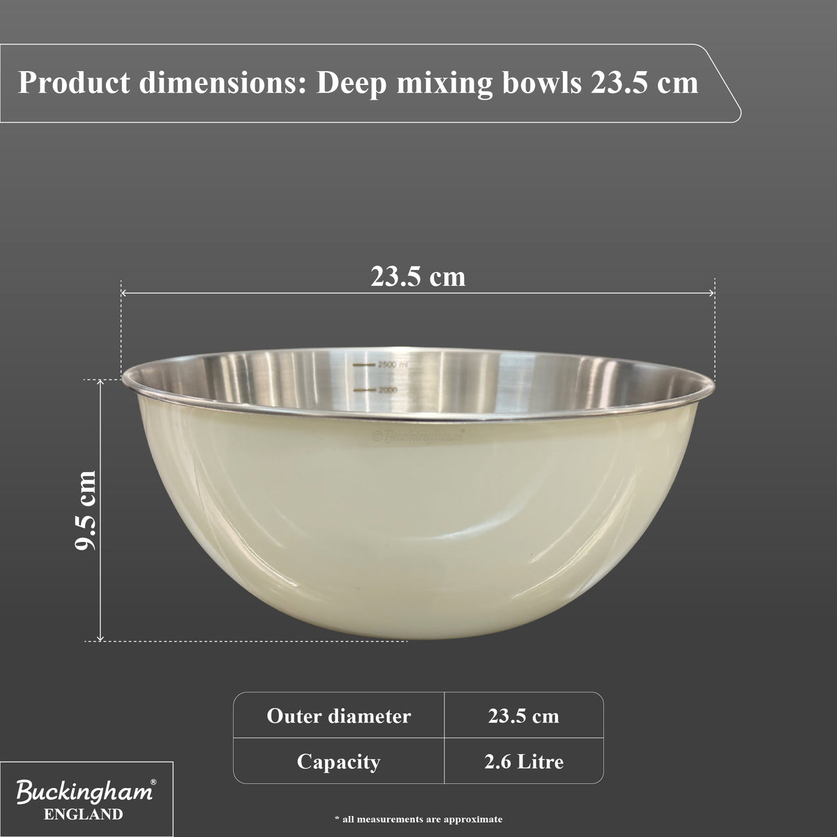 Buckingham Stainless Steel Deep Mixing Bowl Cream