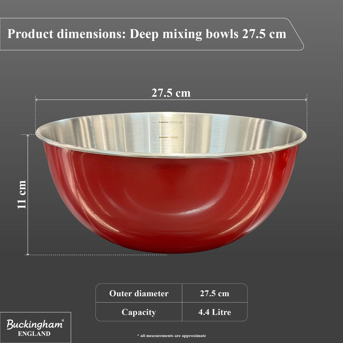 Buckingham Stainless Steel Deep Mixing Bowl / Baking Bowl Red