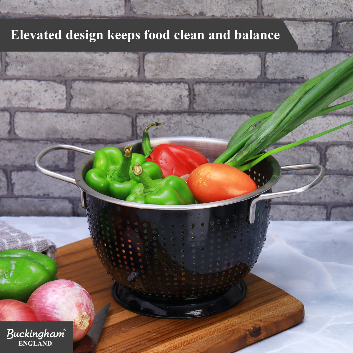 Buckingham Stainless Steel Tropical Deep Colander Black