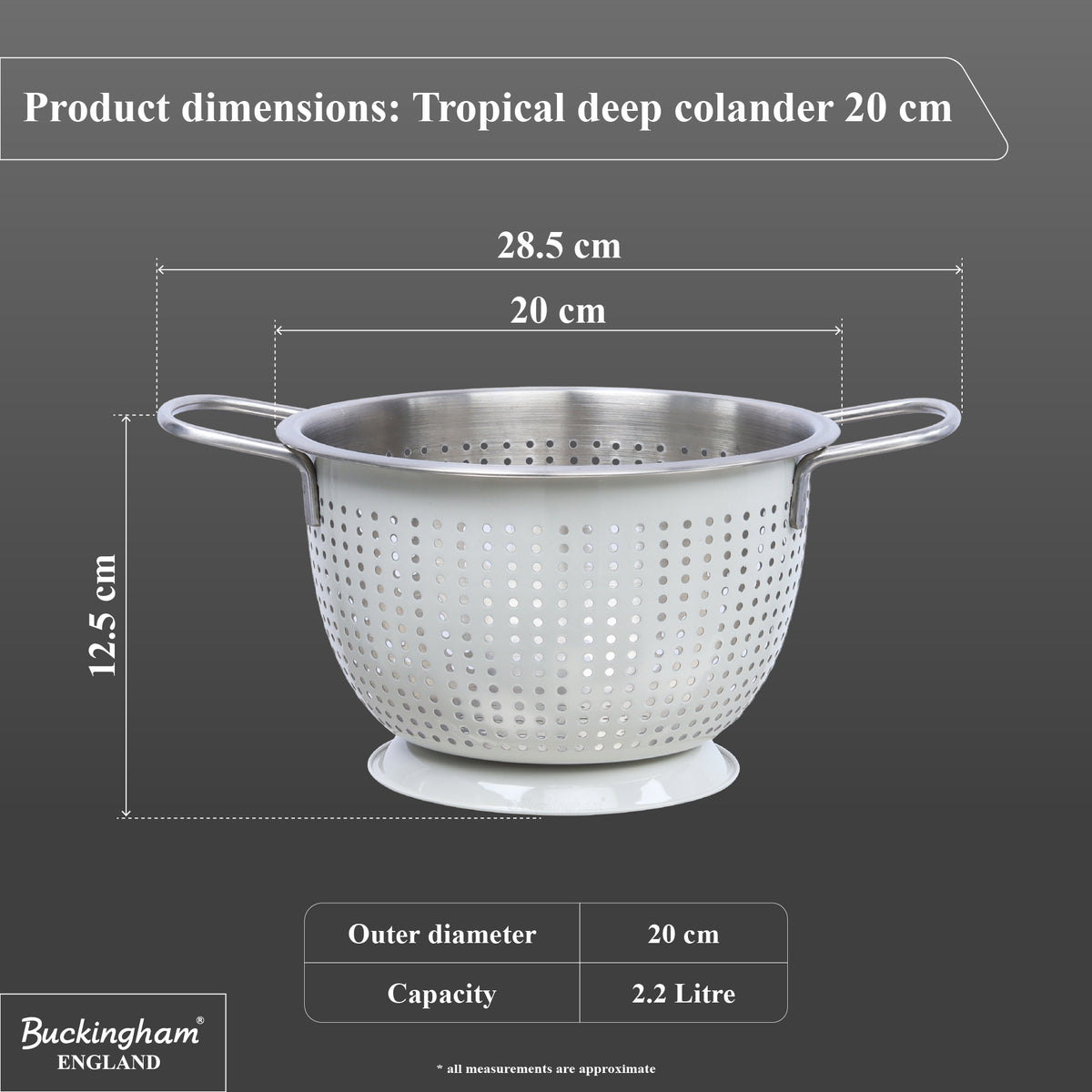 Buckingham Stainless Steel Tropical Deep Colander Ivory Grey