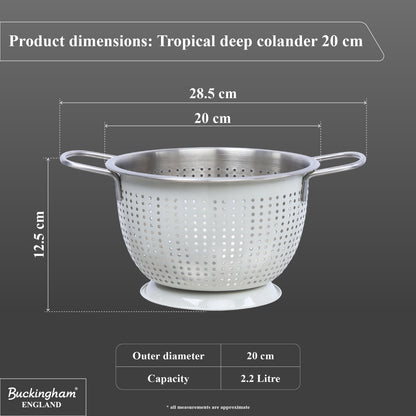 Buckingham Stainless Steel Tropical Deep Colander Ivory Grey