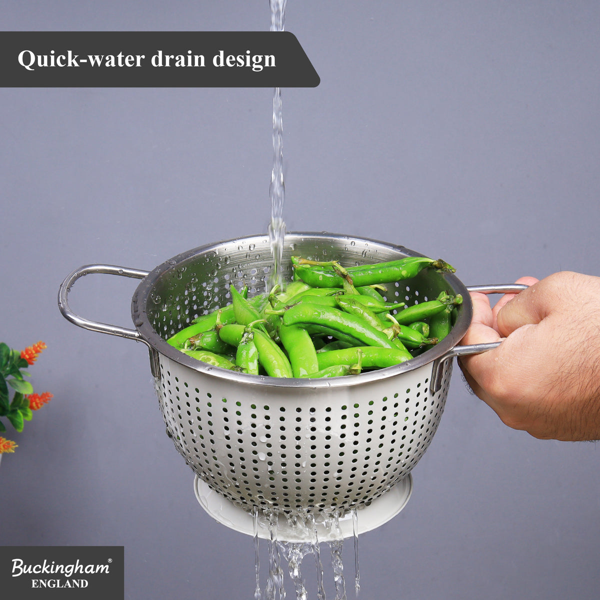 Buckingham Stainless Steel Tropical Deep Colander Ivory Grey