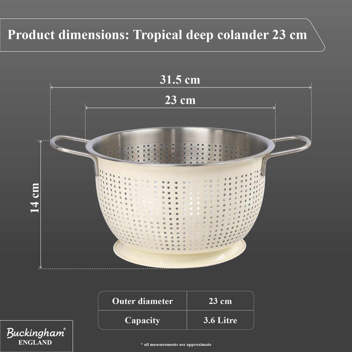 Buckingham Stainless Steel Tropical Deep Colander Cream