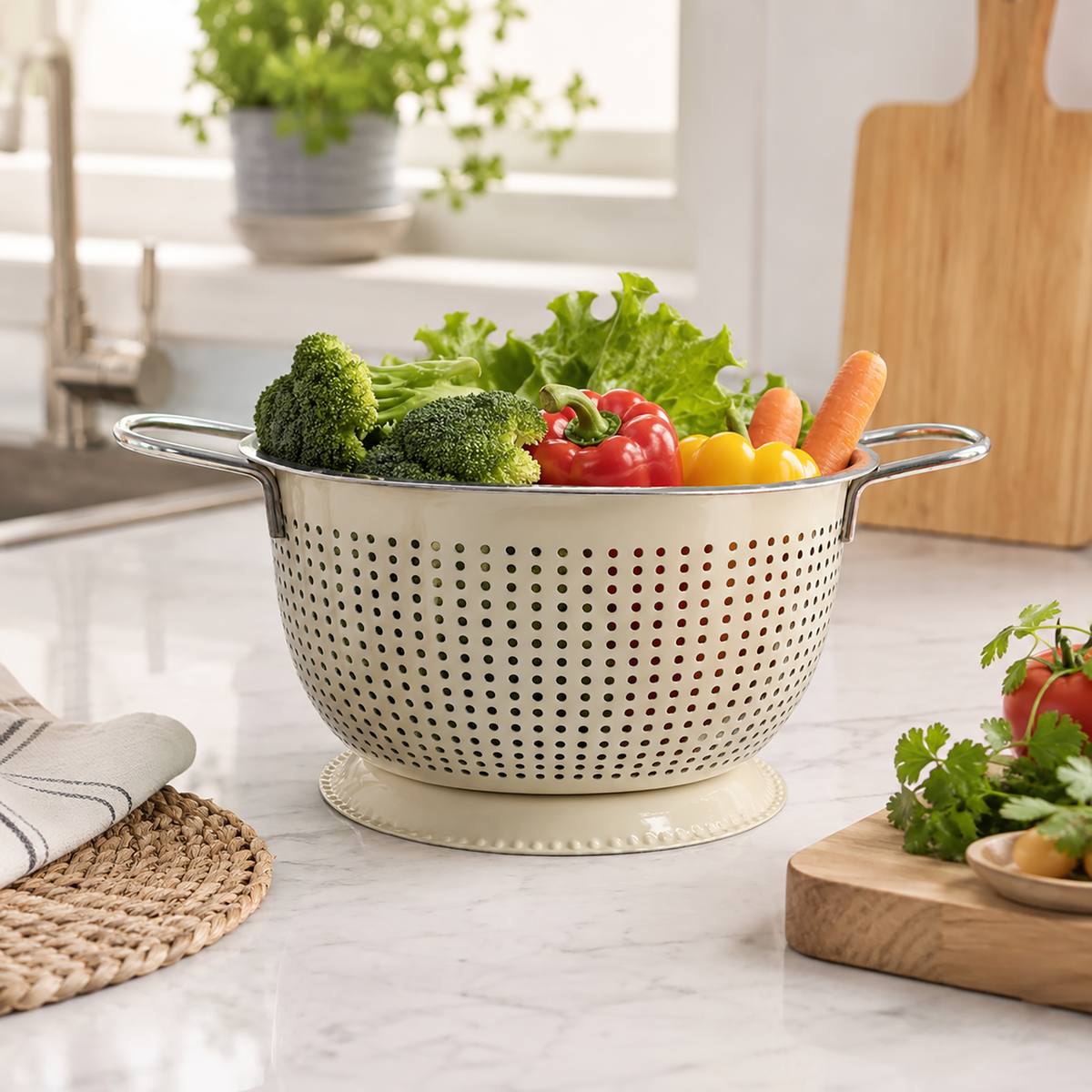 Buckingham Stainless Steel Tropical Deep Colander Cream