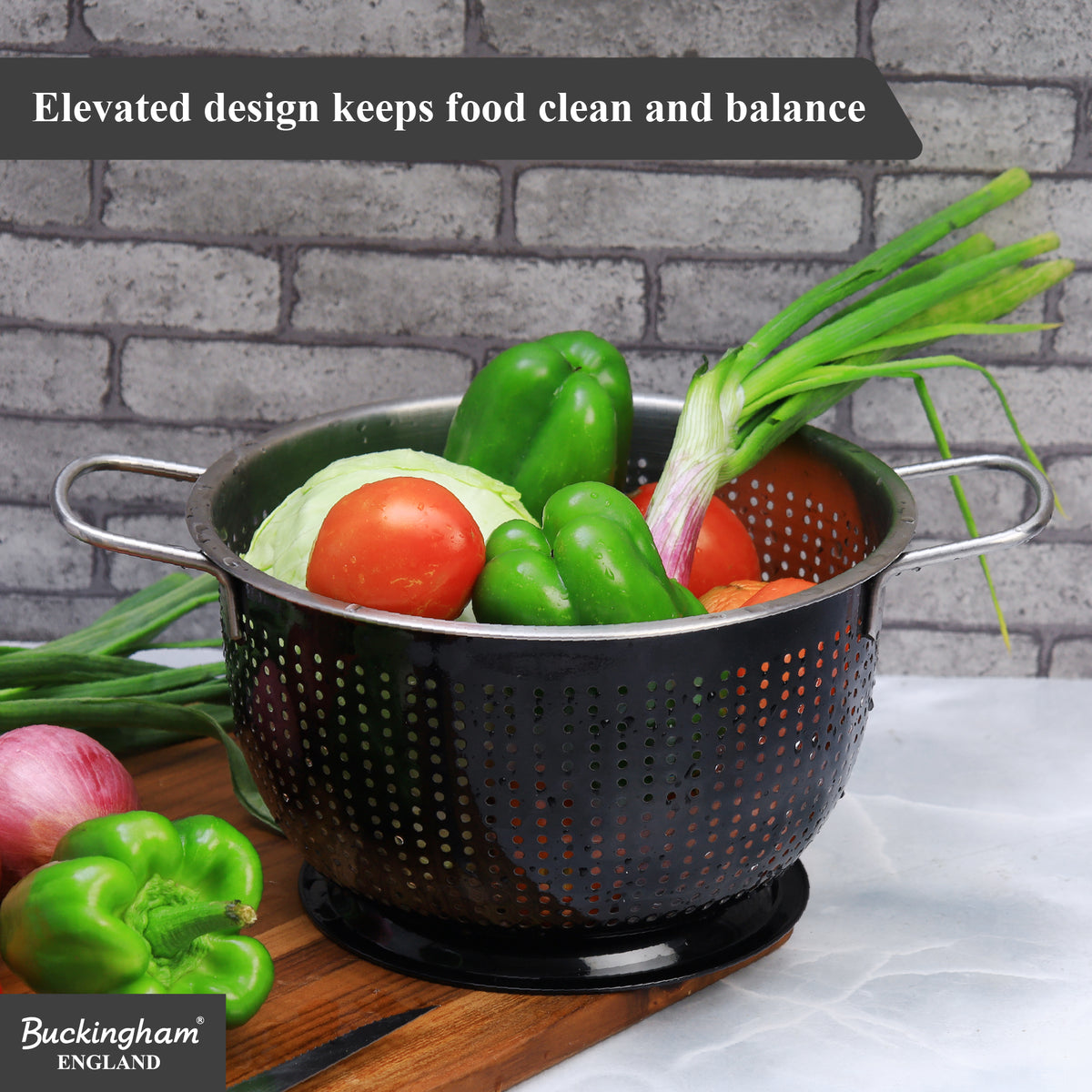 Buckingham Stainless Steel Tropical Deep Colander Black