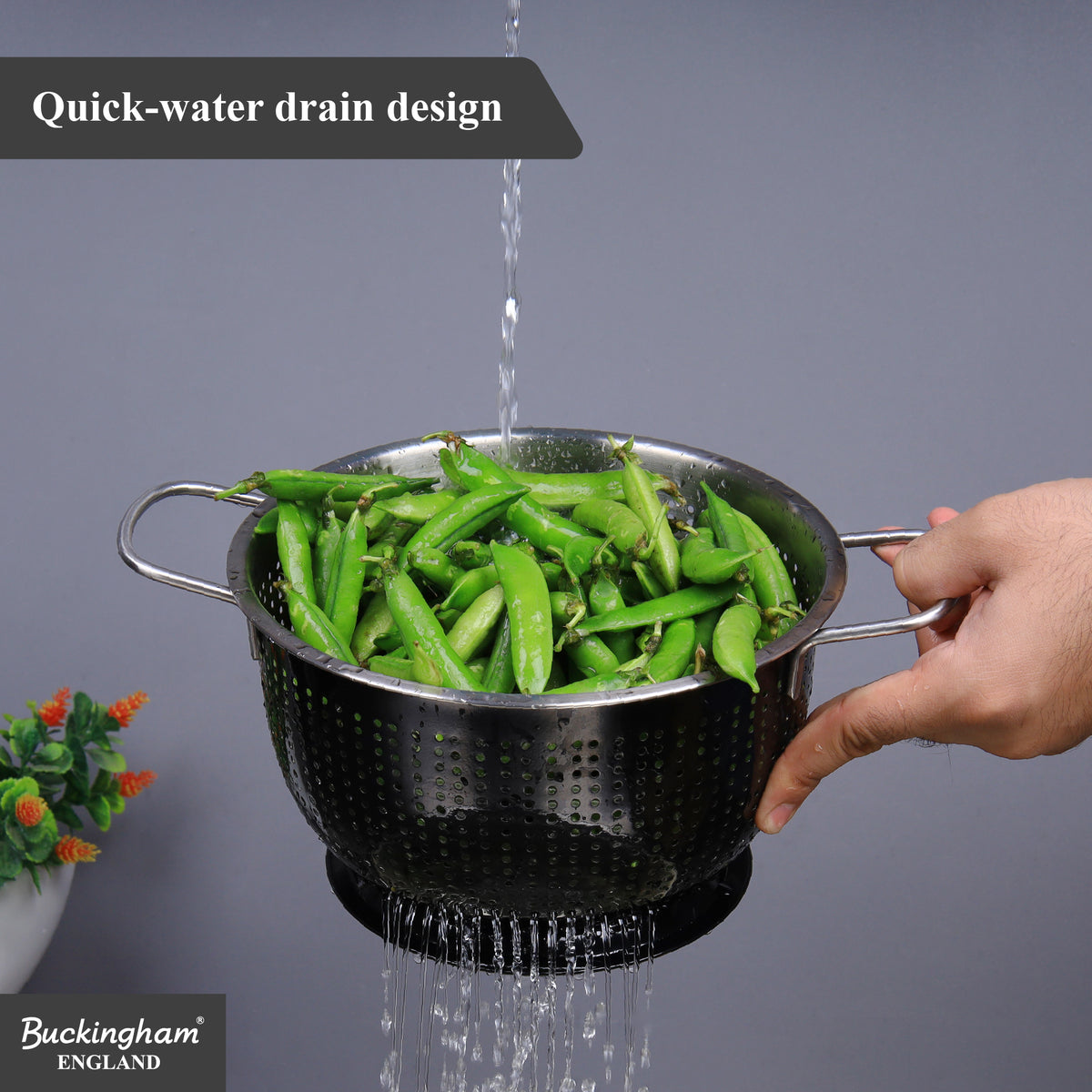 Buckingham Stainless Steel Tropical Deep Colander Black