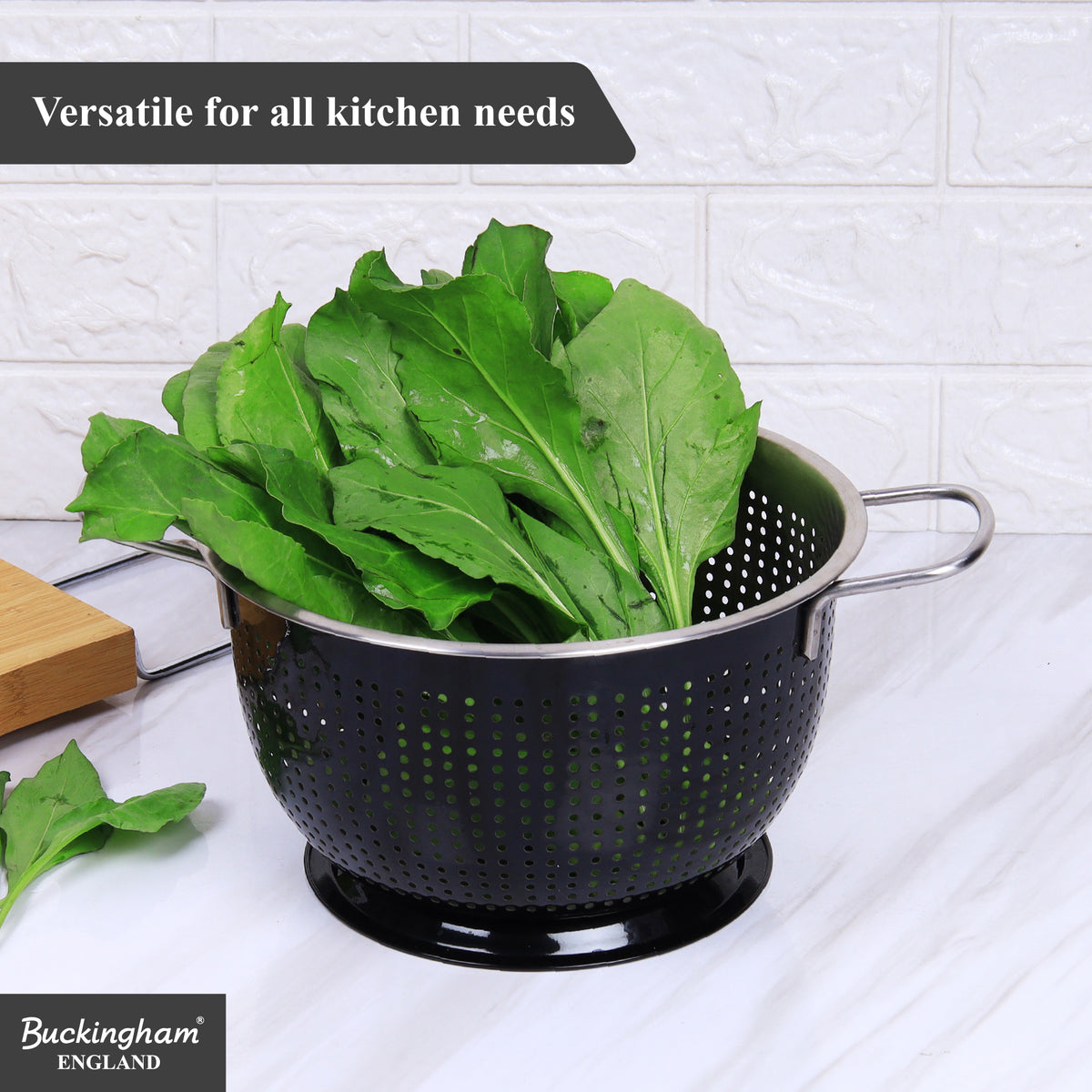 Buckingham Stainless Steel Tropical Deep Colander Black