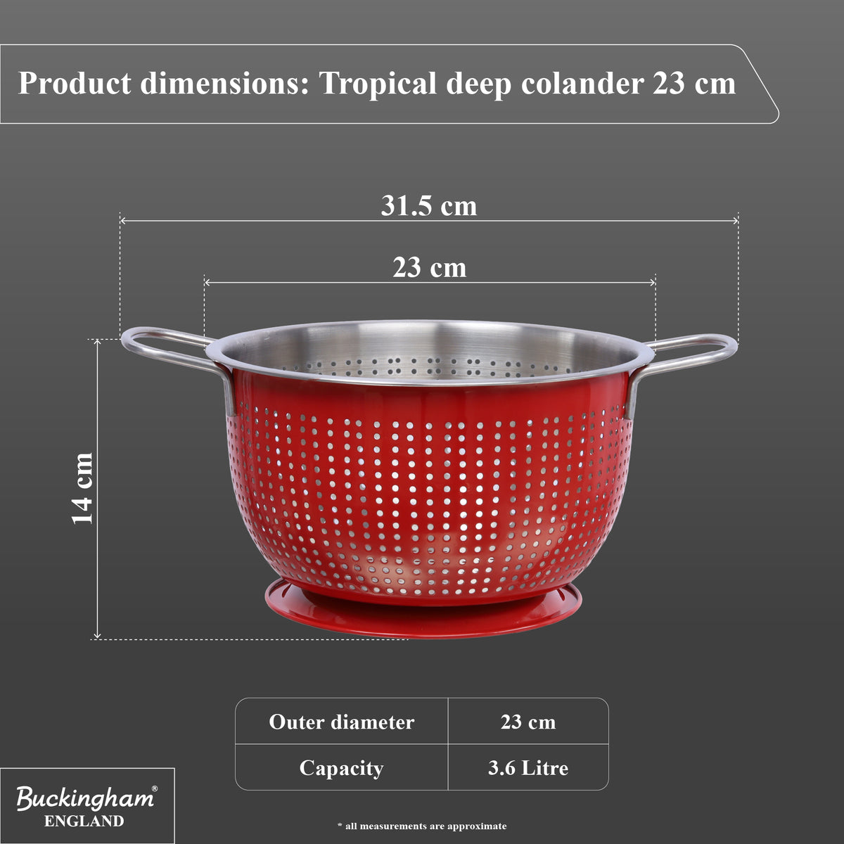 Buckingham Stainless Steel Tropical Deep Colander Red