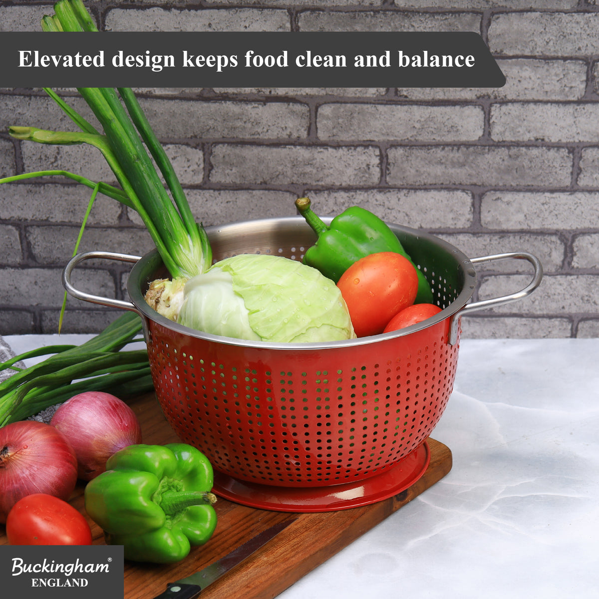 Buckingham Stainless Steel Tropical Deep Colander Red
