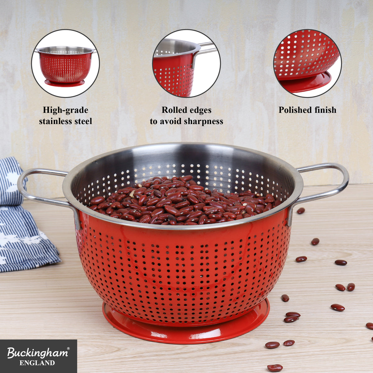 Buckingham Stainless Steel Tropical Deep Colander Red