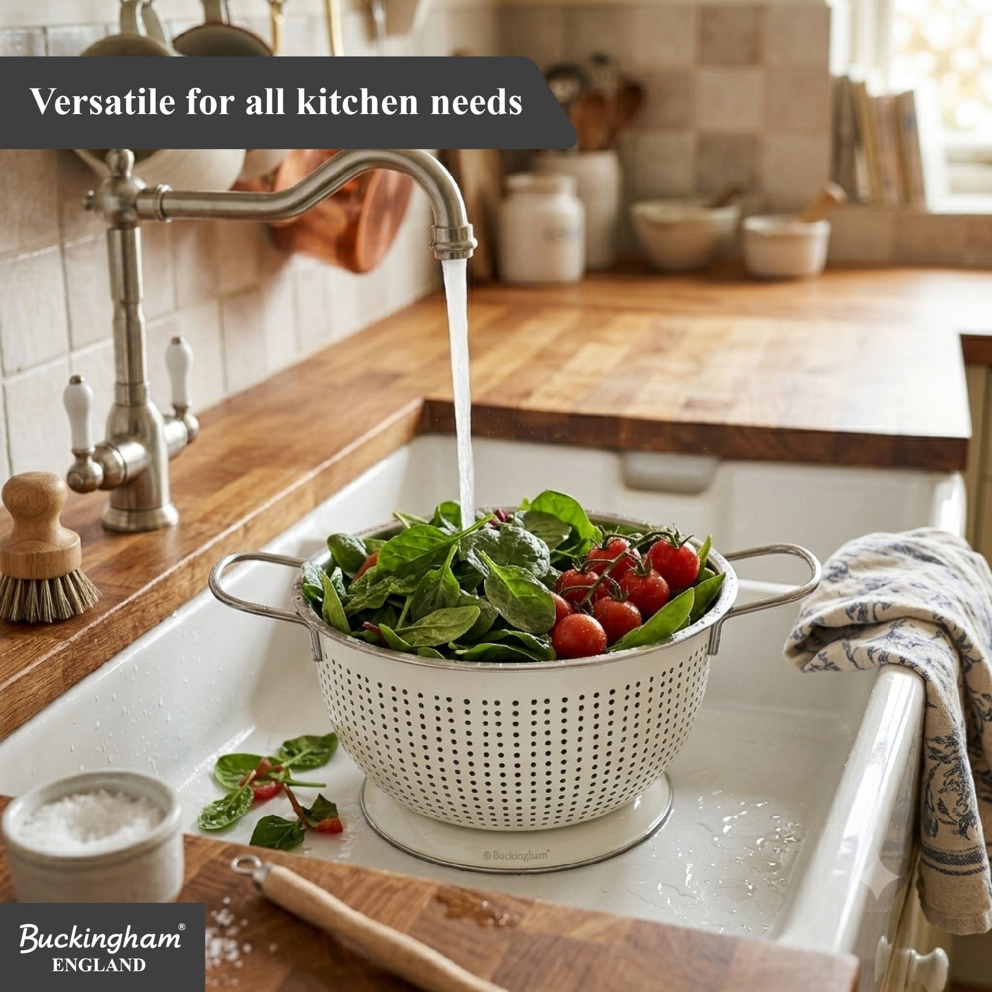 Buckingham Stainless Steel Tropical Deep Colander Ivory Grey